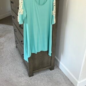 Aqua Dress with Lace Sleeves